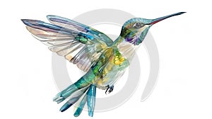 Hummingbird in flight exotic multicolor design isolated on white