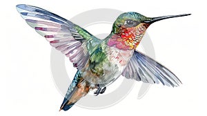 Hummingbird in flight exotic multicolor design isolated on white