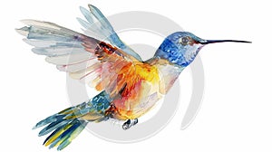 Hummingbird in flight exotic multicolor design isolated on white