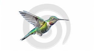 Hummingbird in Flight isolated on white background. Generative AI.