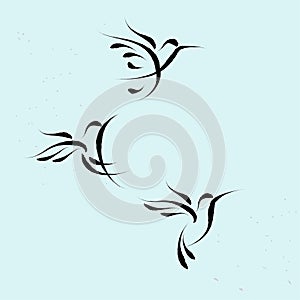 Hummingbird  flying symbol with brushwork style