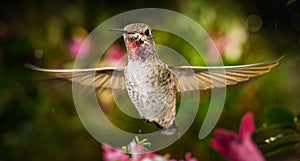 Hummingbird hovering in the garden