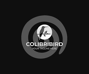 Hummingbird Logo Template. Colibri and Moon Vector Design