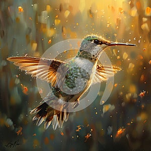 A hummingbird in mid-flight