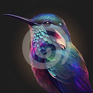 Hummingbird in neon colors. Generative AI