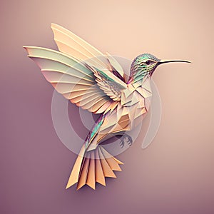 Hummingbird origami style. 3D illustration. Vintage style.