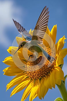 Hummingbird and Sunflower in Midday Sun