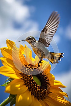 Hummingbird and Sunflower in Midday Sun