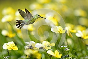Hummingbird on yellow summer background