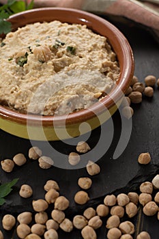 Hummus, everyday meals in Israel made from chickpeas and ingredi