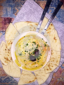 Hummus and Pita Bread with Olives