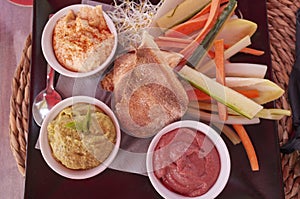 Hummus served with fresh vegetables