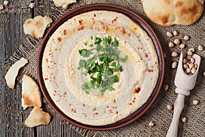 Hummus tasty traditional food with tahini paste