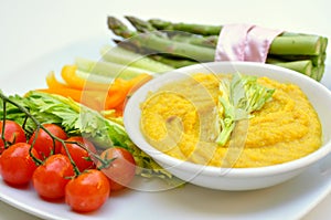 Hummus and vegatables lunch , vegan meal