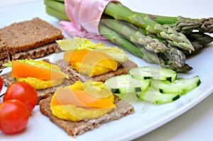 Hummus and vegetables lunch , vegan meal