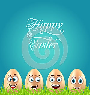 Humor Easter Card with Crazy Eggs on Grass Meadow