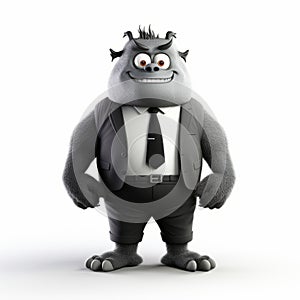 Humorous 3d Monster Businessman Illustration In Moody Monotones