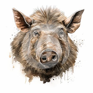 Humorous Boar Head Watercolor Painting By Alejandro Burdisio