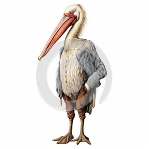 Humorous Caricature Of A Pelican In A Blue Coat