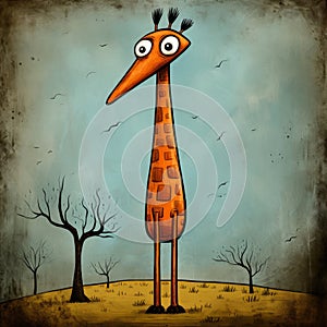 Humorous Cartoon Drawing Of Giraffe In The Style Of Andy Kehoe
