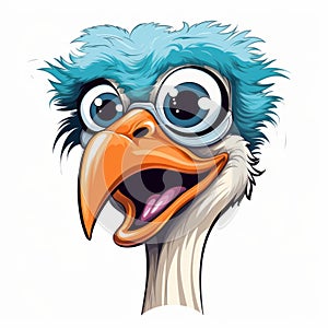 Humorous Cartoon Ostrich Mascot Illustration In Teal And Apricot