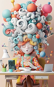 A humorous color picture about a woman and her thoughts