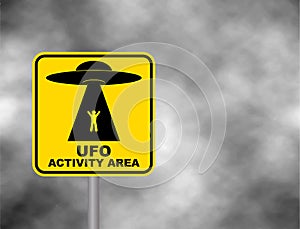 Humorous danger road signs for UFO, aliens abduction theme, vector illustration.