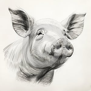 Humorous And Detailed Pencil Portrait Of A Playful Pig