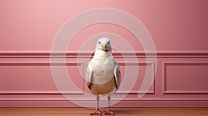 Humorous Minimalist Rendering Of A White Bird In A Pink Room