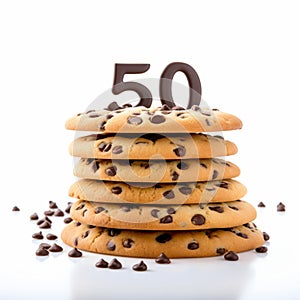 Humorous Numerical Complexity: 50 Chocolate Chip Cookies On White Background