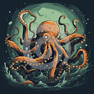 A humorous octopus t-shirt with a cartoonish design of a clumsy octopus tangled