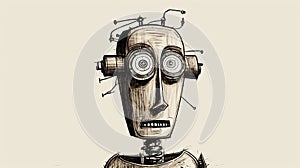 Humorous Old Robot Face Drawing - Whimsical Cartoon-style Sketch