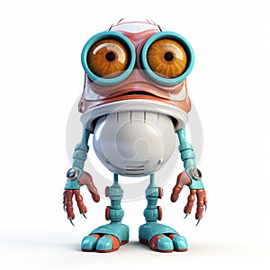 Humorous Orange Cyclops Robot: 3d Stonepunk Character With Fisheye Lens photo