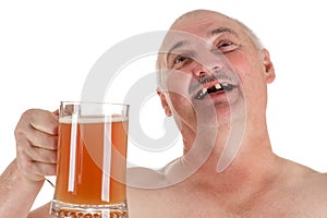 Humorous portrait adult man with a beer in hand