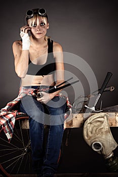 Humorous portrait of a woman inventor photo