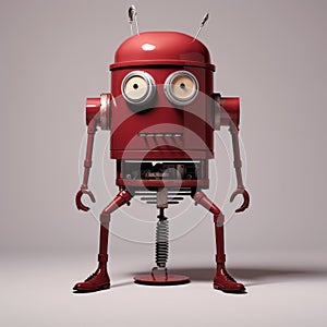 Humorous Red Robot: A Playful Industrial Design In Maroon