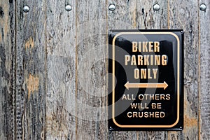 Humorous sign for biker parking