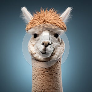 Humorous Studio Shot Of Llama Wearing A Brown Wig