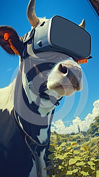 Humorous twist cow dons virtual reality goggles, exploring the unknown