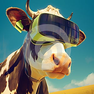 Humorous twist cow dons virtual reality goggles, exploring the unknown