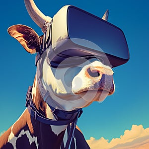 Humorous twist cow dons virtual reality goggles, exploring the unknown