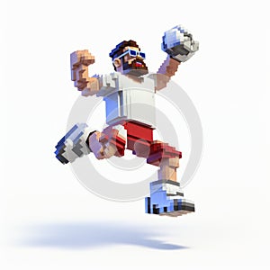 Humorous Voxel Art: A Pixellated Man Running With The Ball photo