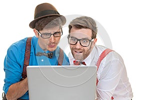 Humour business men with laptop computer