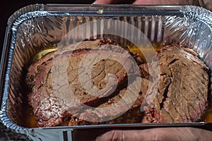 Hump steak, Cupim steak sliced and placed in an aluminio pack for delivery,brazilian meat photo