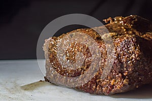 hump steak on a white board with copy space