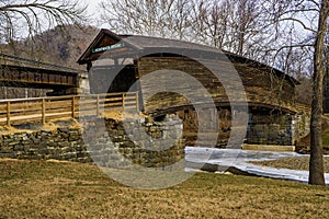 Humpback Covered Bridge Over a Frozen Stream - 2