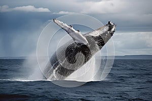 a humpback whale breaching in the ocean