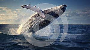 Humpback whale breaching out of the ocean or sea