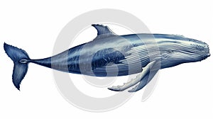 humpback whale hand painted indigo color illustration isolated on white background. AI Generative