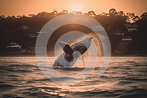 A Humpback whale jumps out of the water, Shot using a super tele